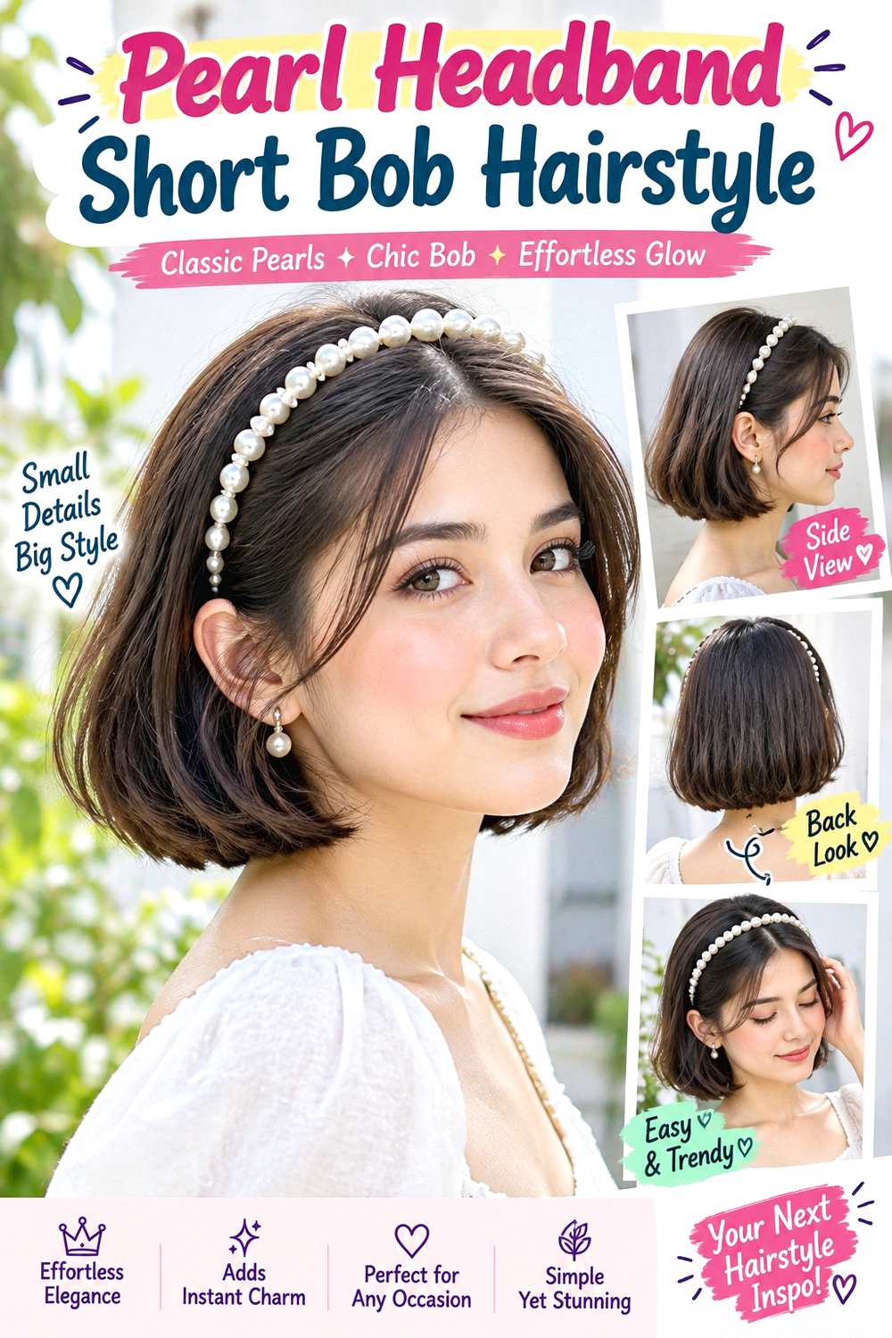 Pearl Headband Short Bob Hairstyle
