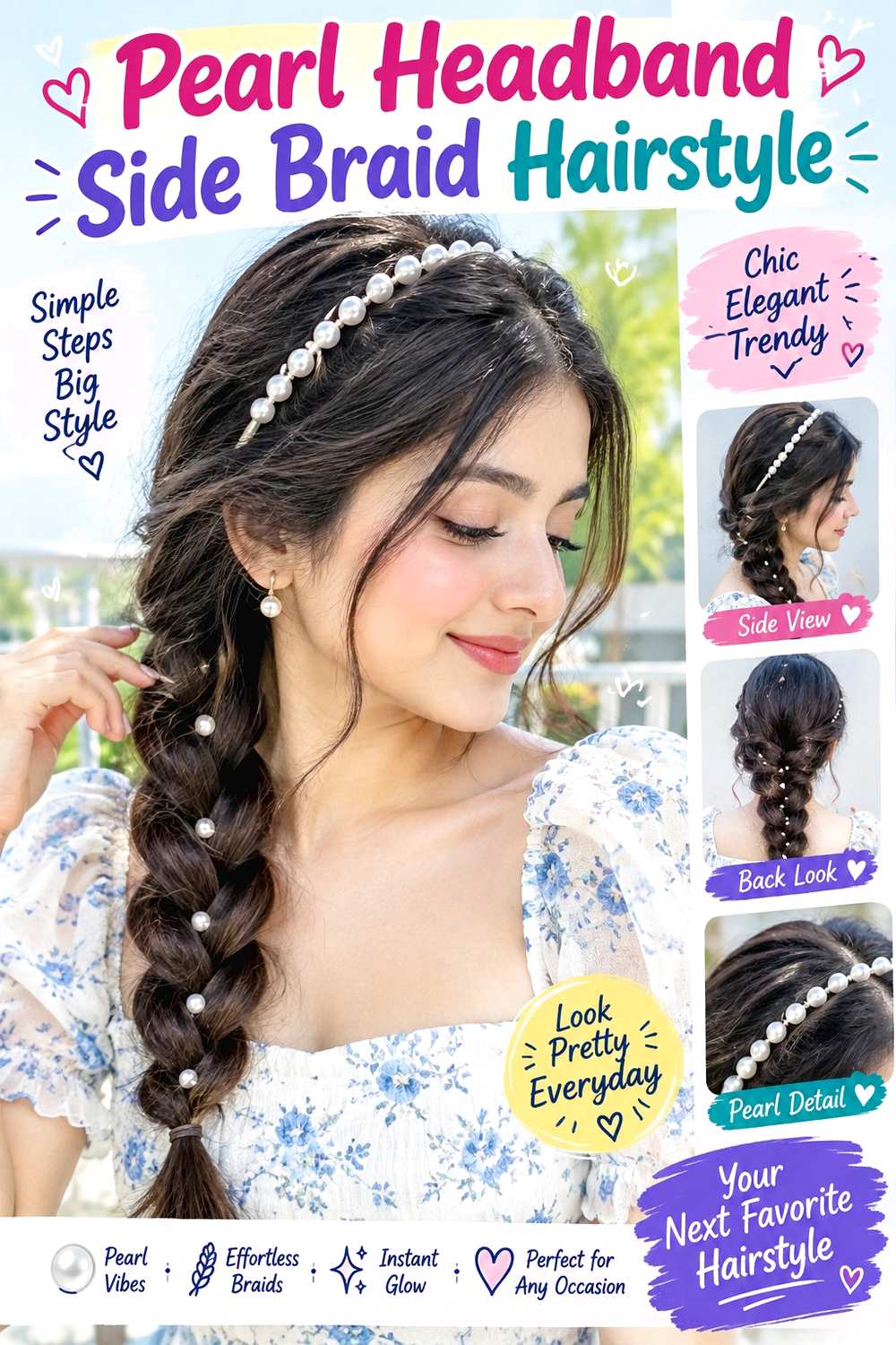 Pearl Headband Side Braid Hairstyle
