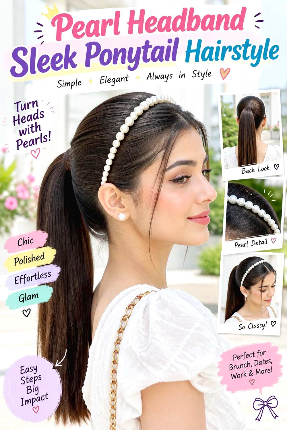 Pearl Headband Sleek Ponytail Hairstyle