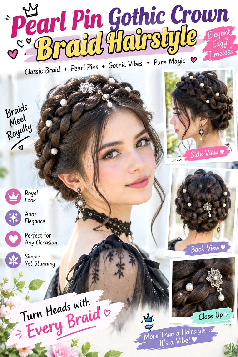 Pearl Pin Gothic Crown Braid Hairstyle