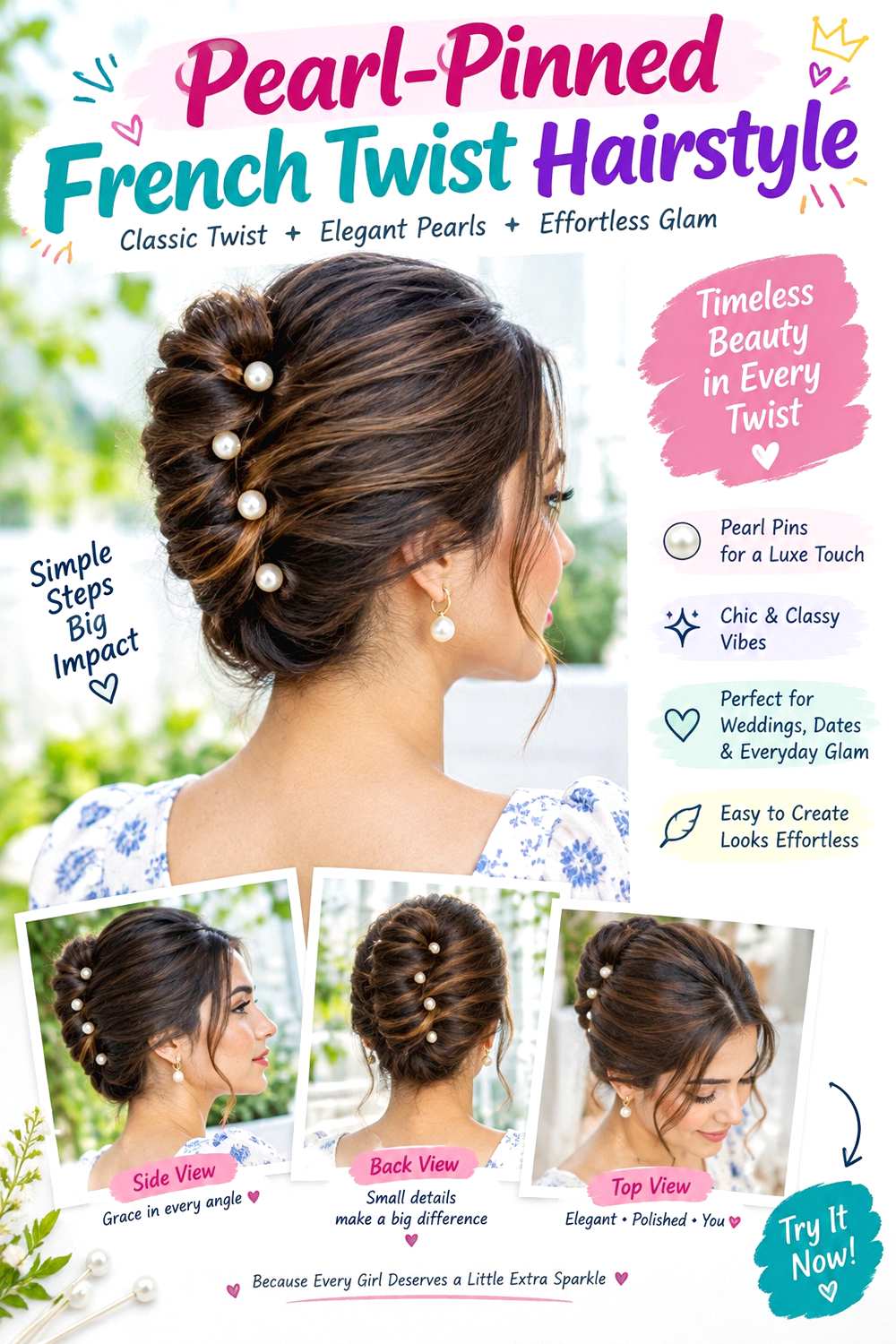 Pearl-Pinned French Twist Hairstyle