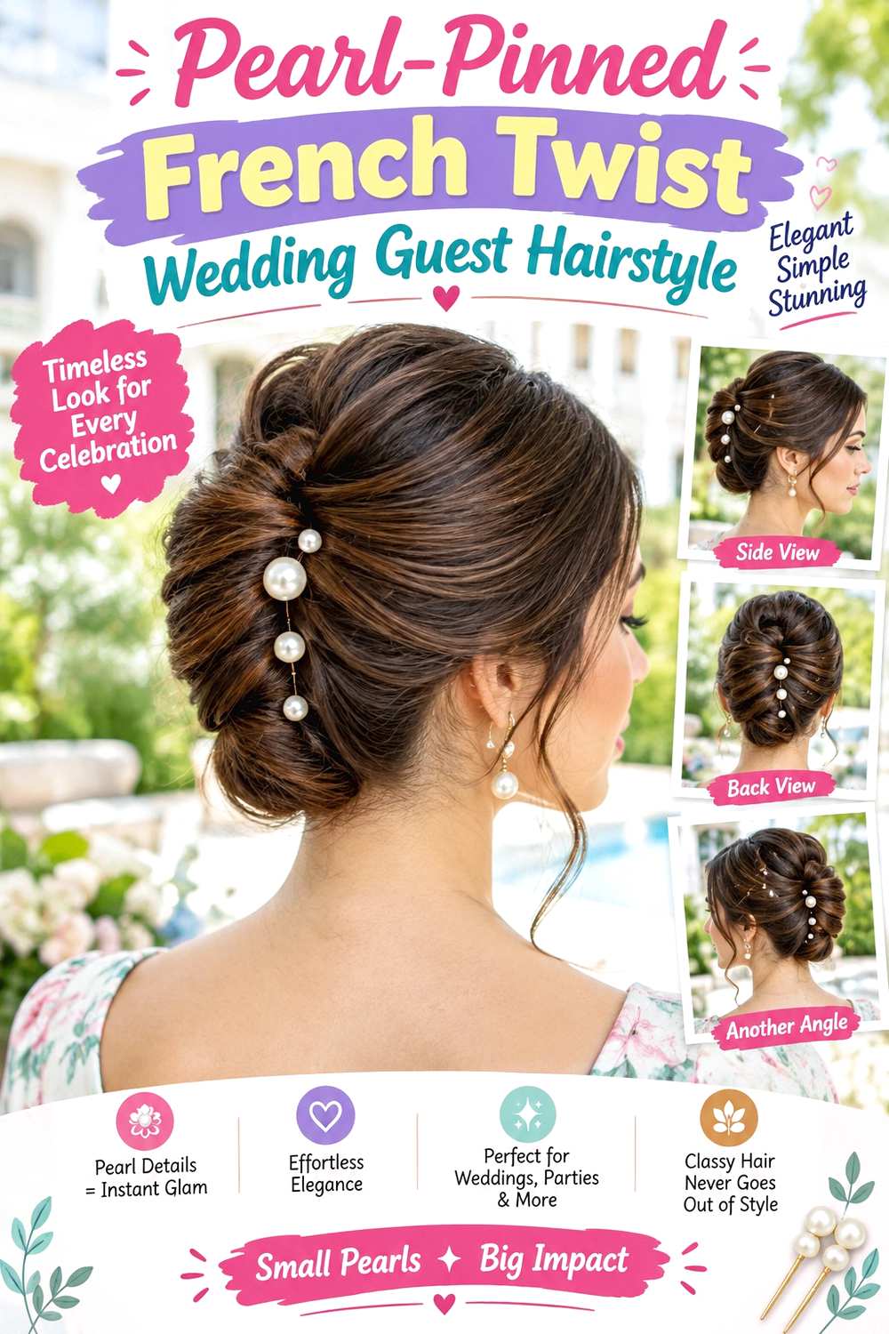 Pearl-Pinned French Twist Wedding Guest Hairstyle