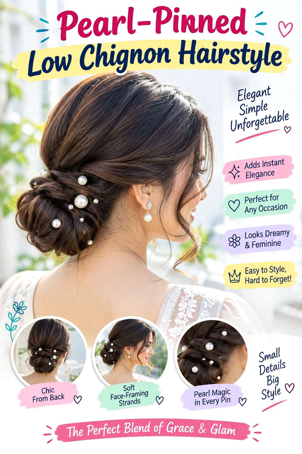 Pearl-Pinned Low Chignon Hairstyle