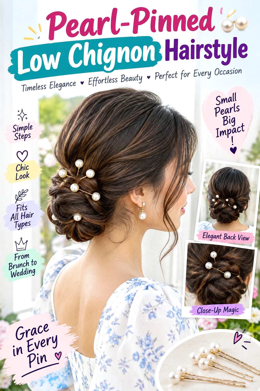 Pearl-Pinned Low Chignon Hairstyle