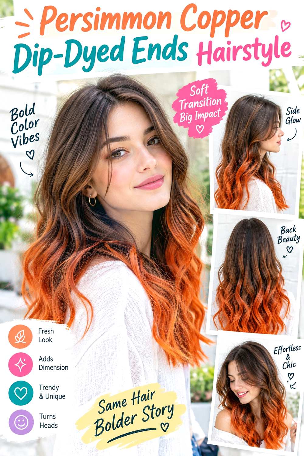 Persimmon Copper Dip-Dyed Ends Hairstyle