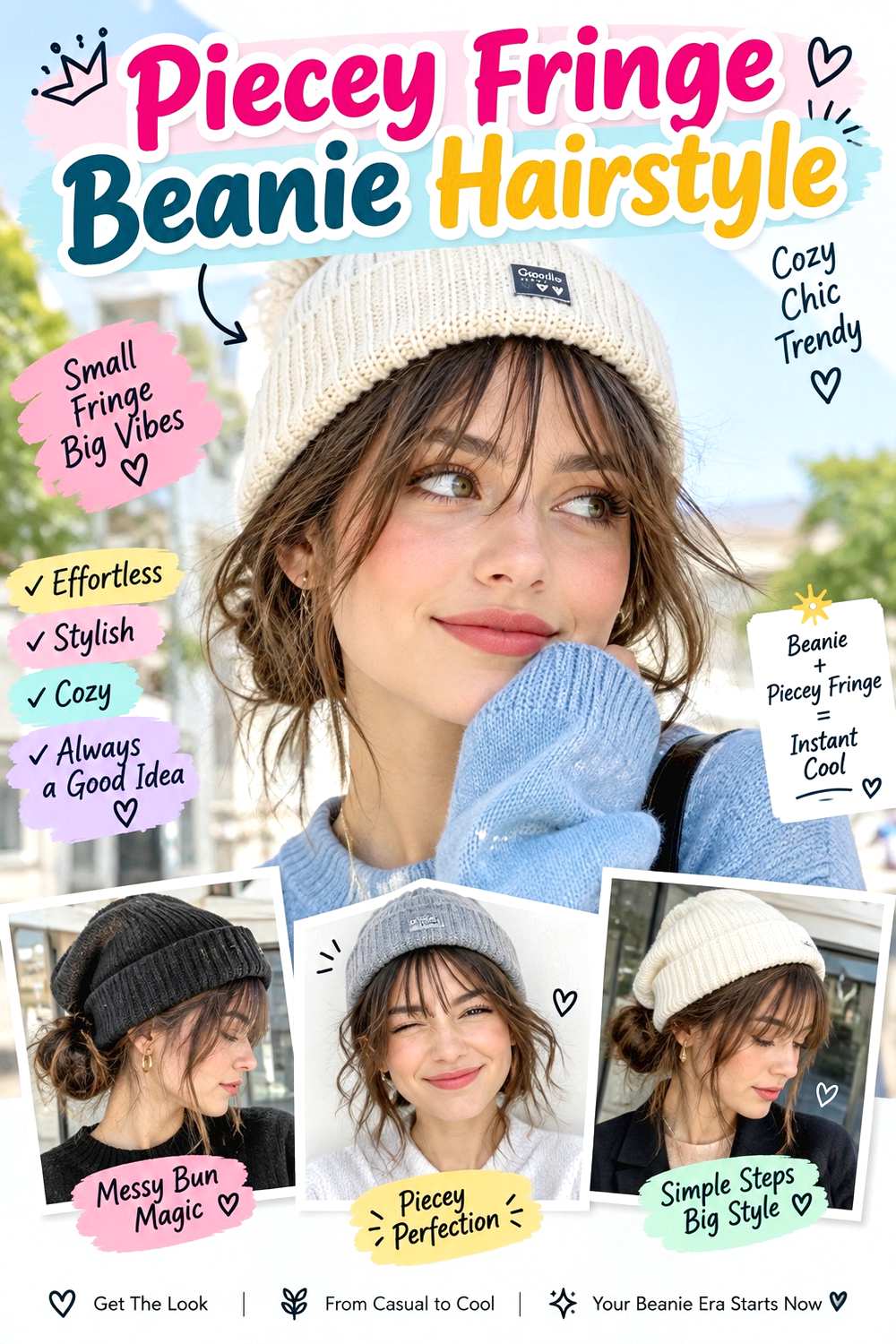 Piecey Fringe Beanie Hairstyle