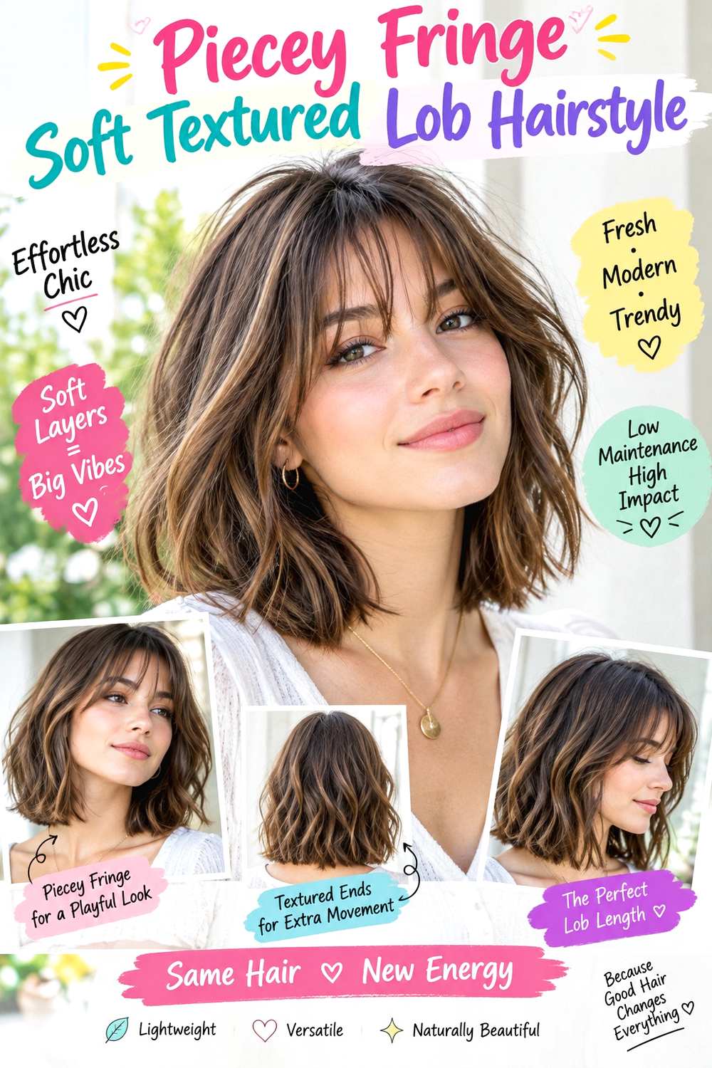 Piecey Fringe Soft Textured Lob Hairstyle