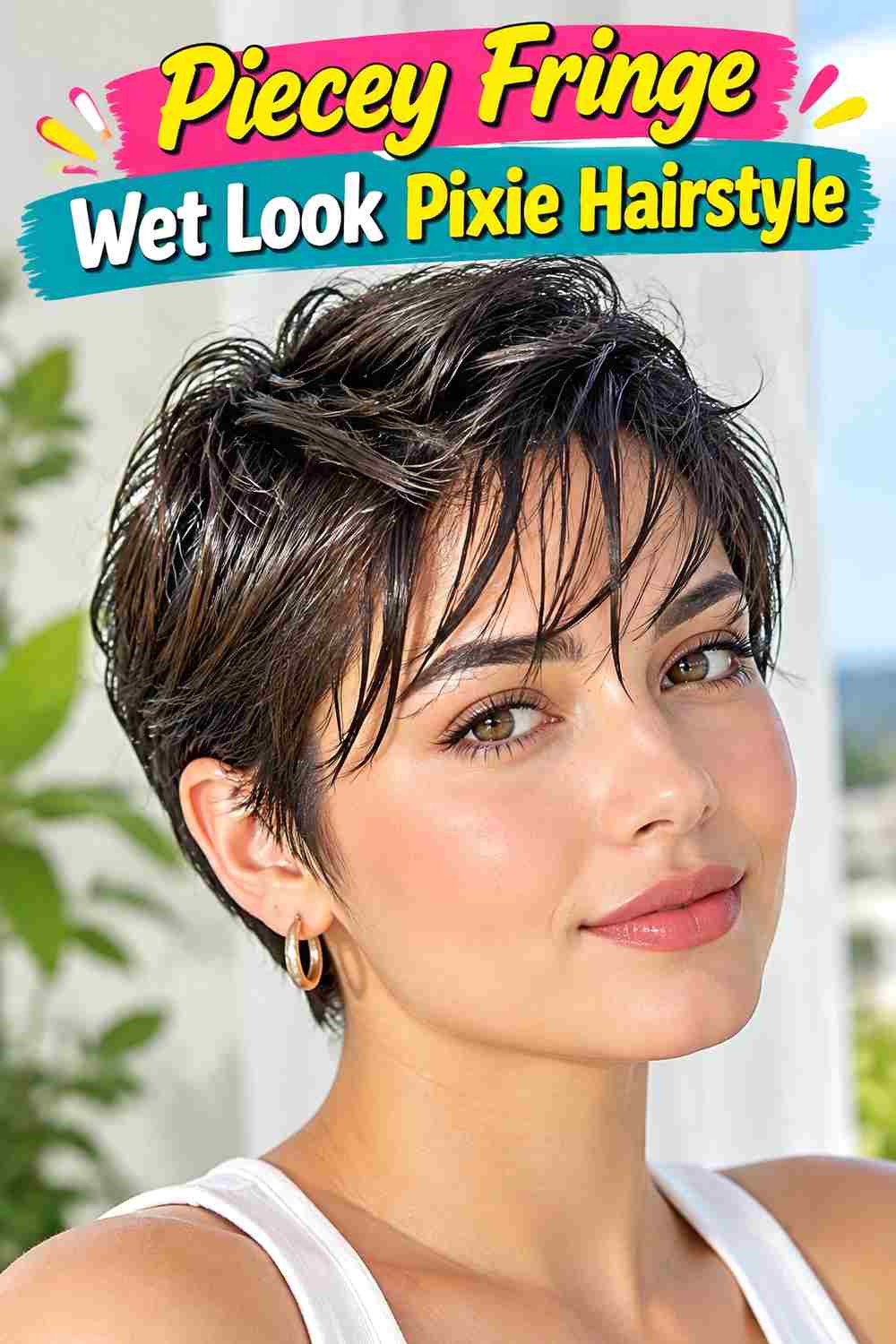 Piecey Fringe Wet Look Pixie Hairstyle