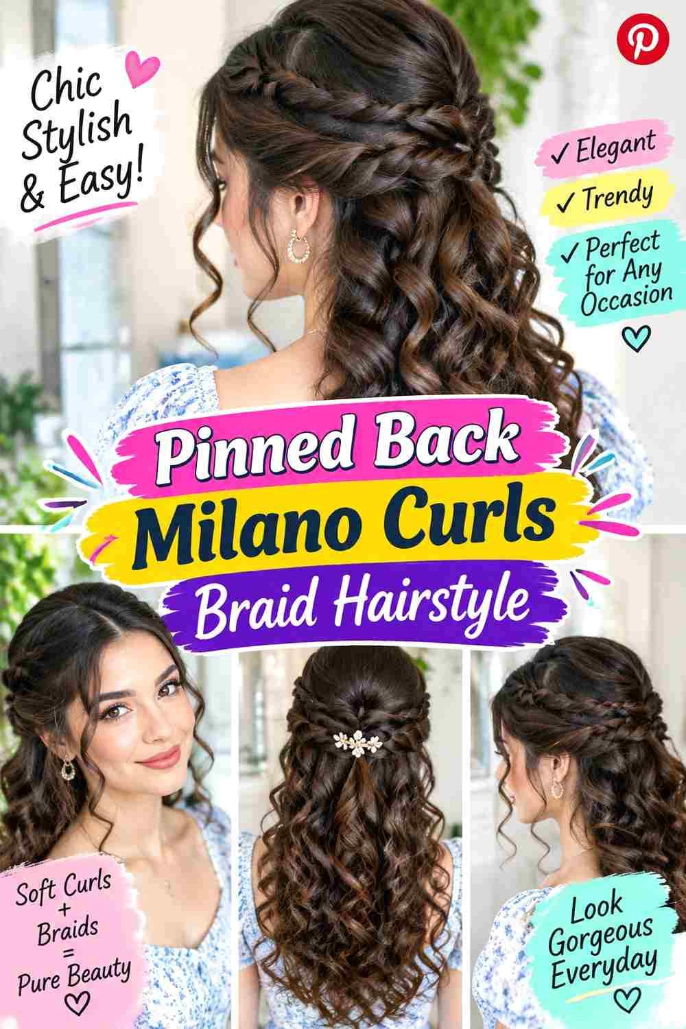 Pinned Back Milano Curls Braid Hairstyle
