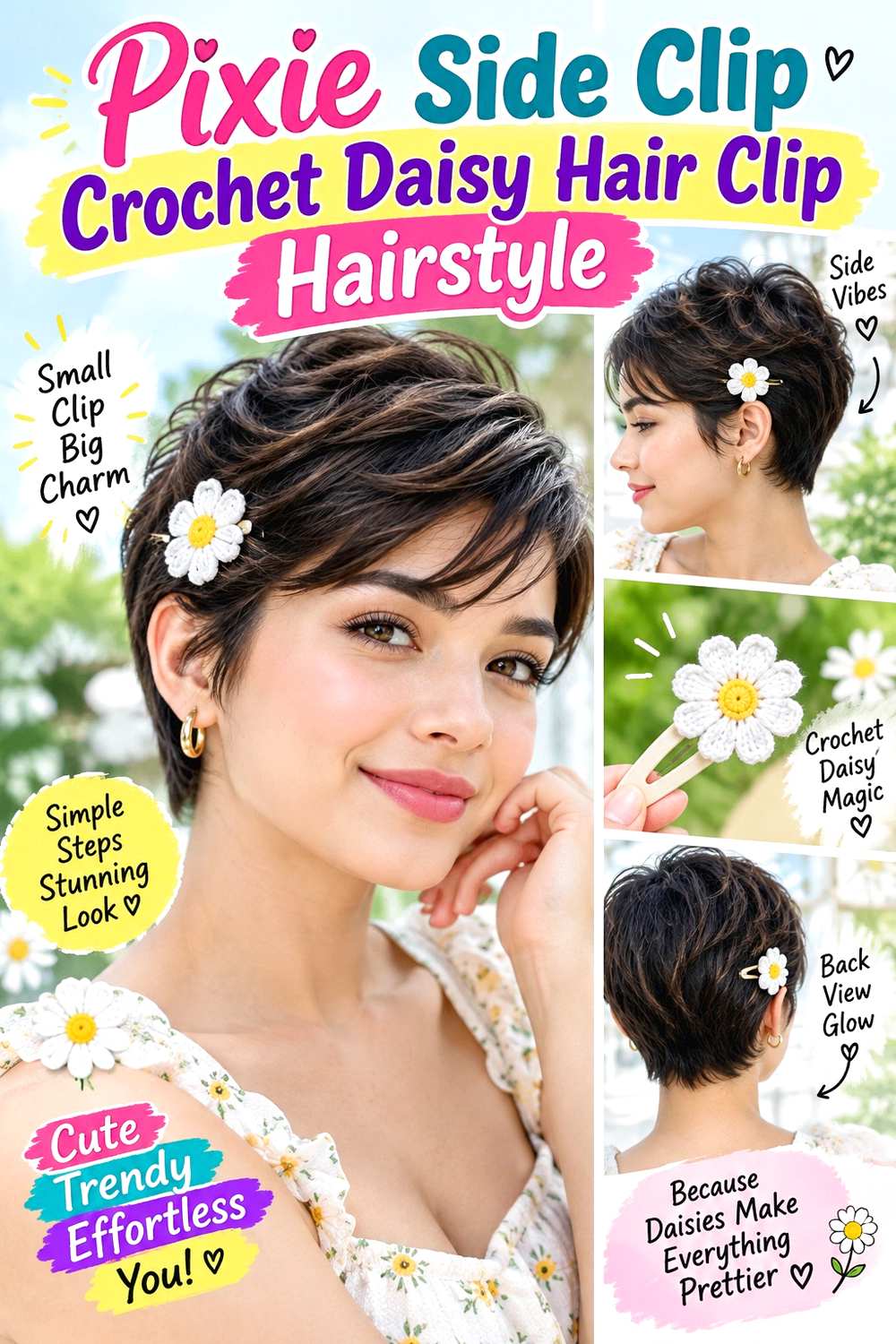 Pixie Side Clip Crochet Daisy Hair Clip Hairstyle