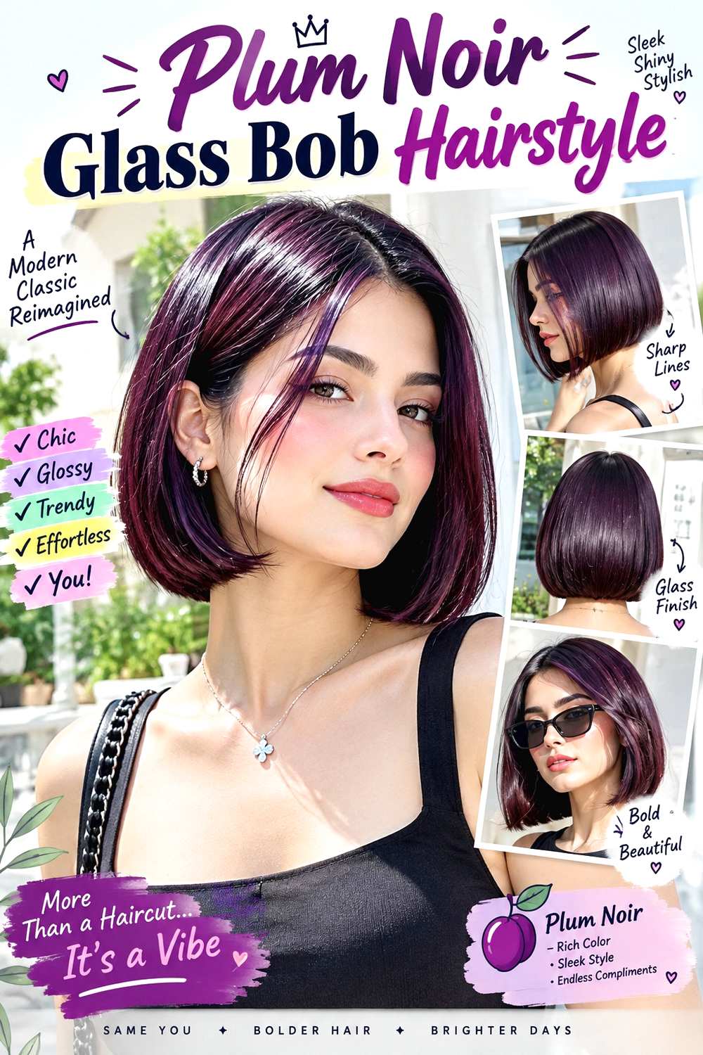 Plum Noir Glass Bob Hairstyle