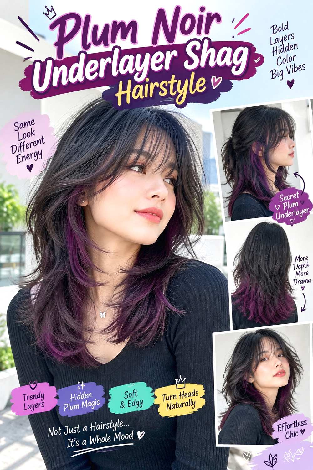 Plum Noir Underlayer Shag Hairstyle