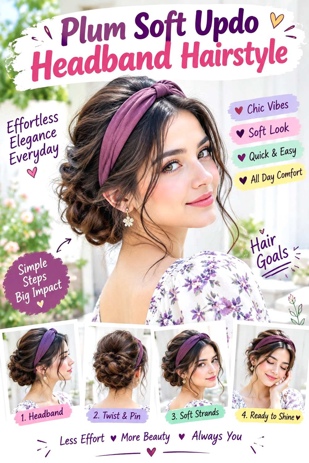Plum Soft Updo Headband Hairstyle