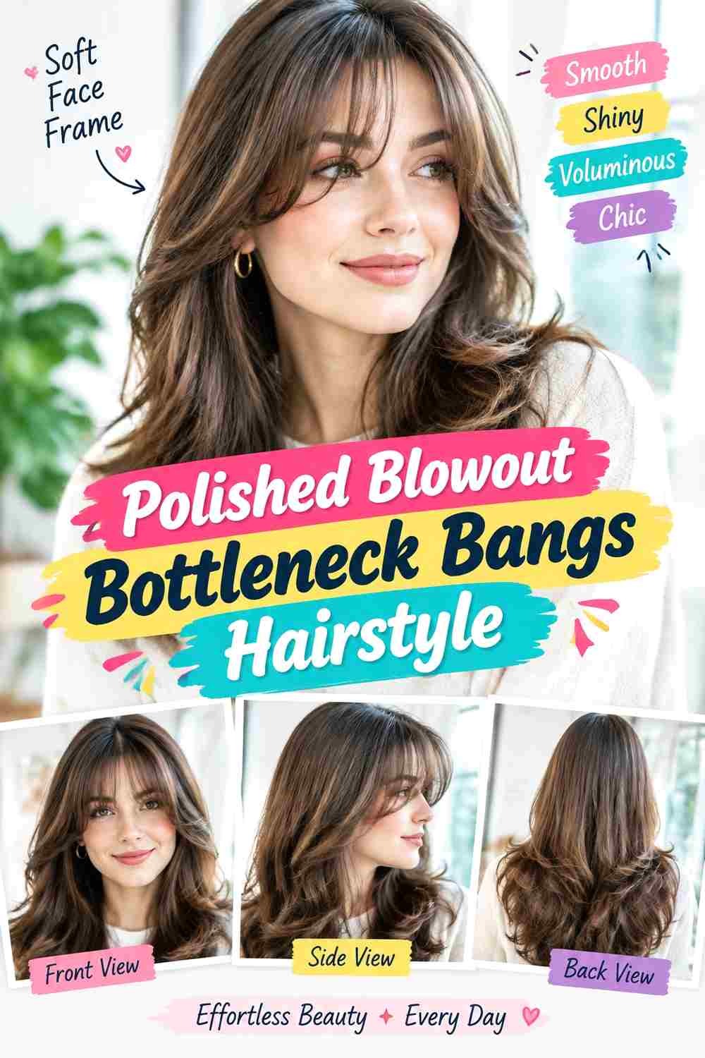 Polished Blowout Bottleneck Bangs Hairstyle