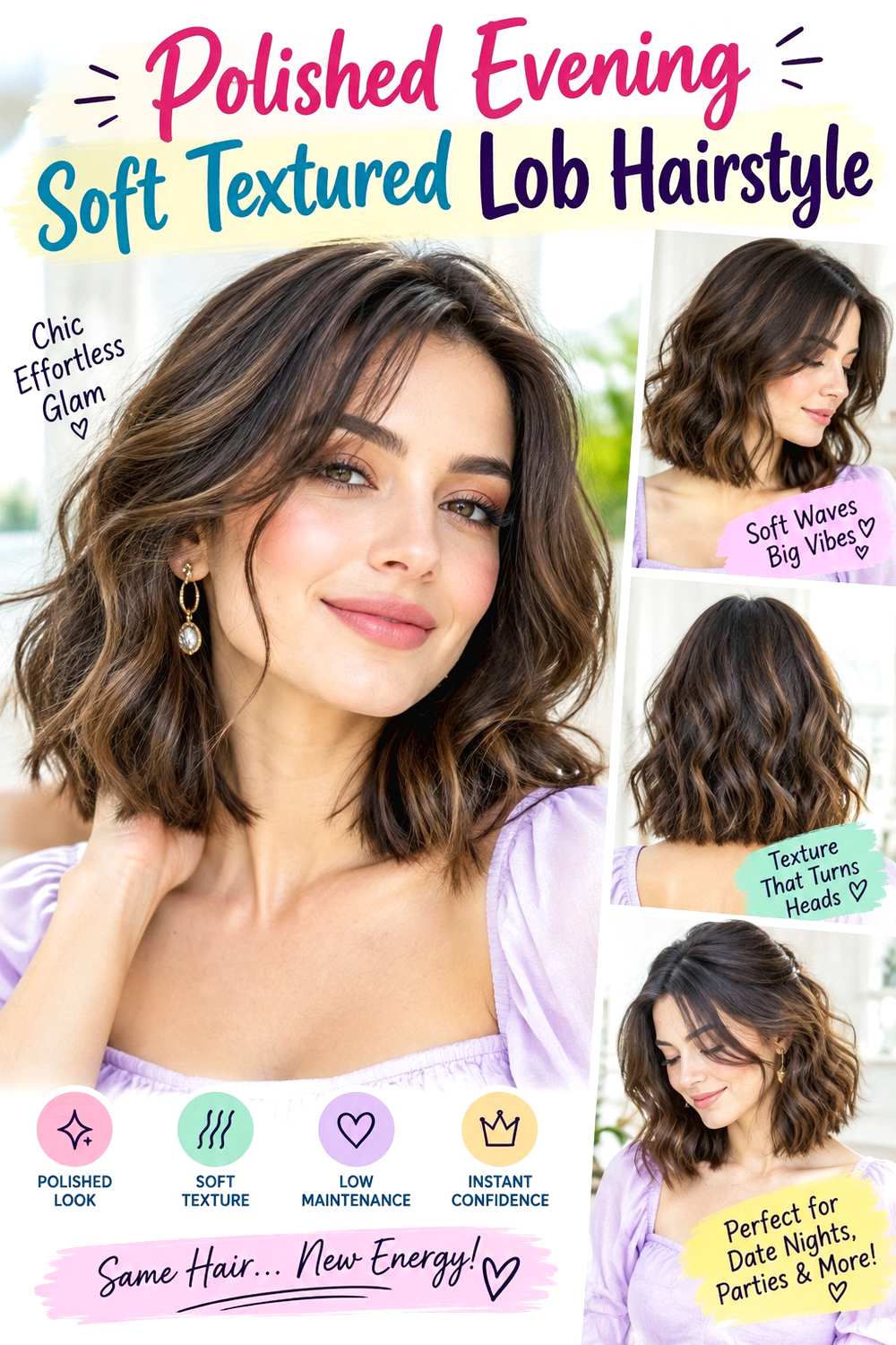 Polished Evening Soft Textured Lob Hairstyle