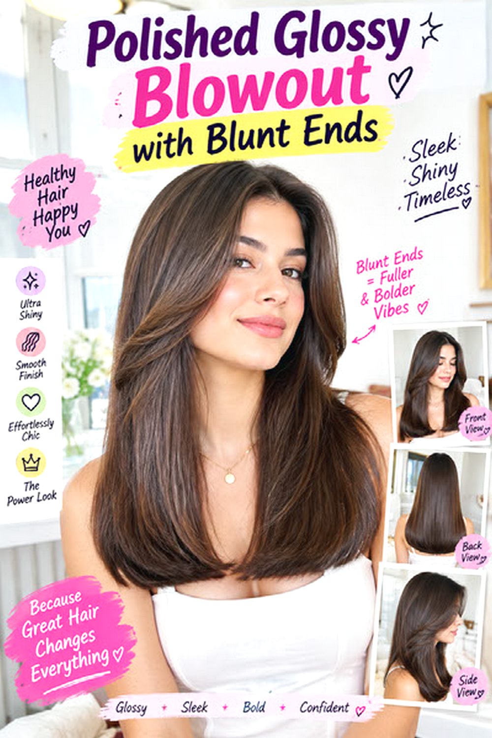 Polished Glossy Blowout with Blunt Ends hairstyle