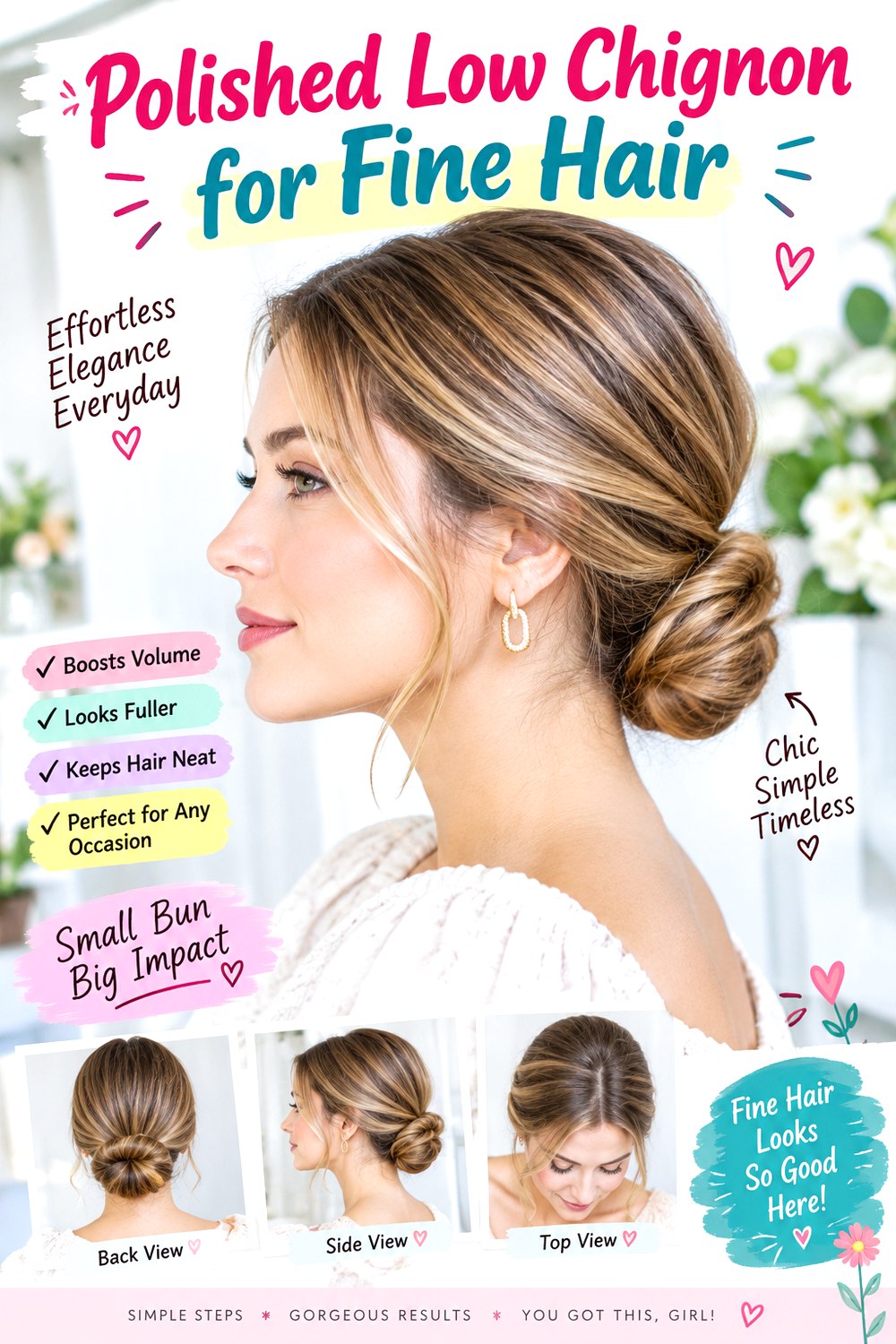 Polished Low Chignon for Fine Hair hairstyle