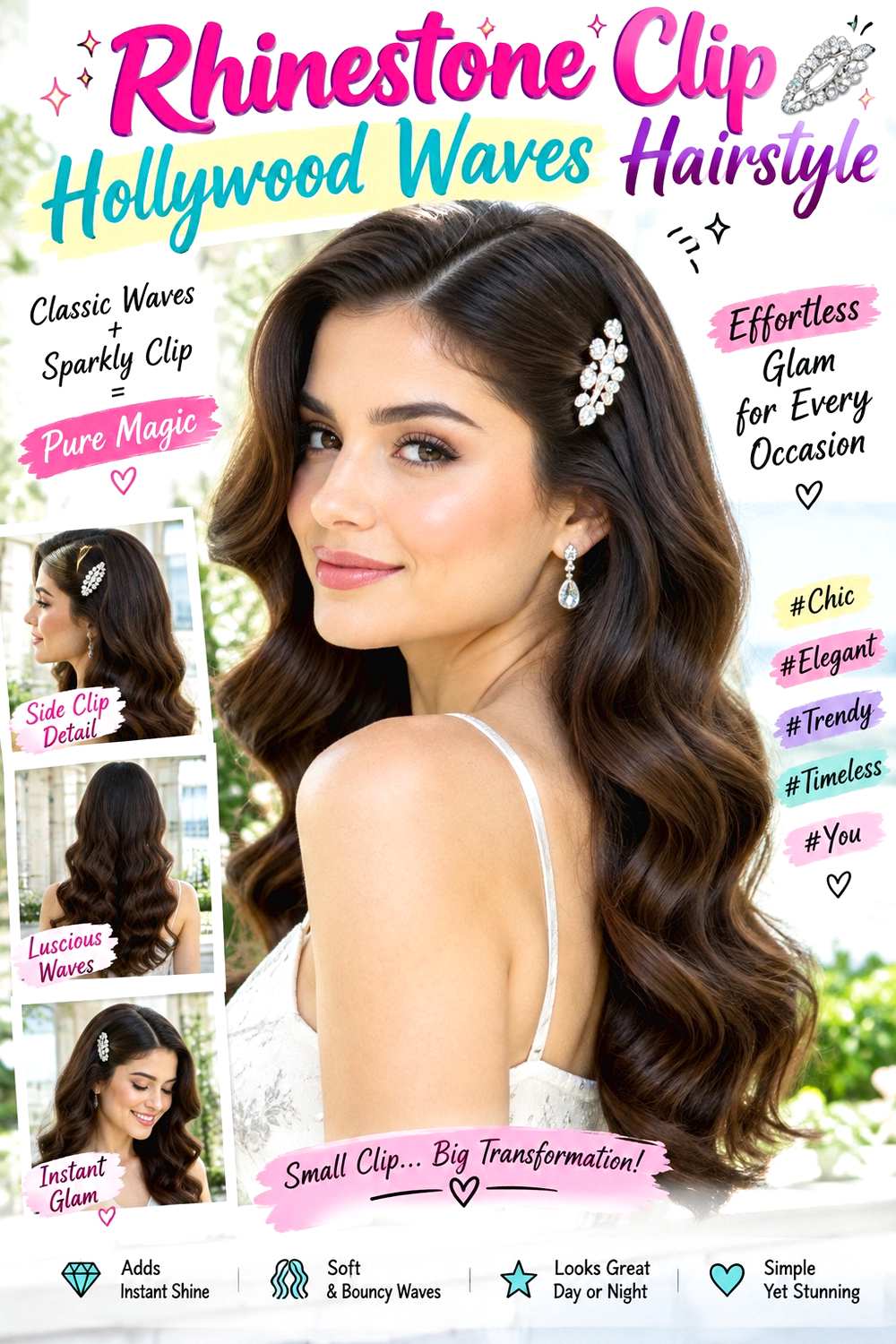 Rhinestone Clip Hollywood Waves Hairstyle