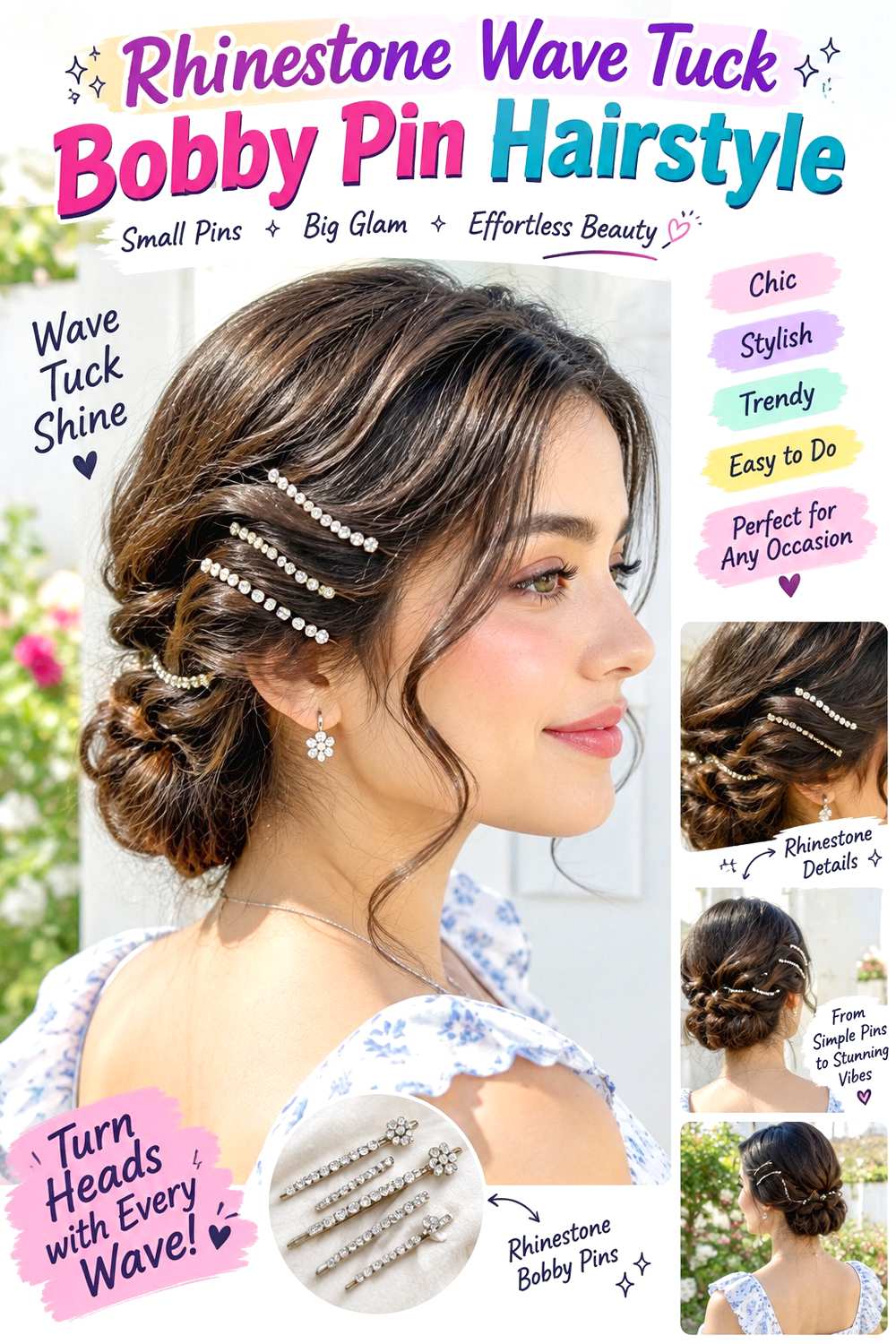Rhinestone Wave Tuck Bobby Pin Hairstyle