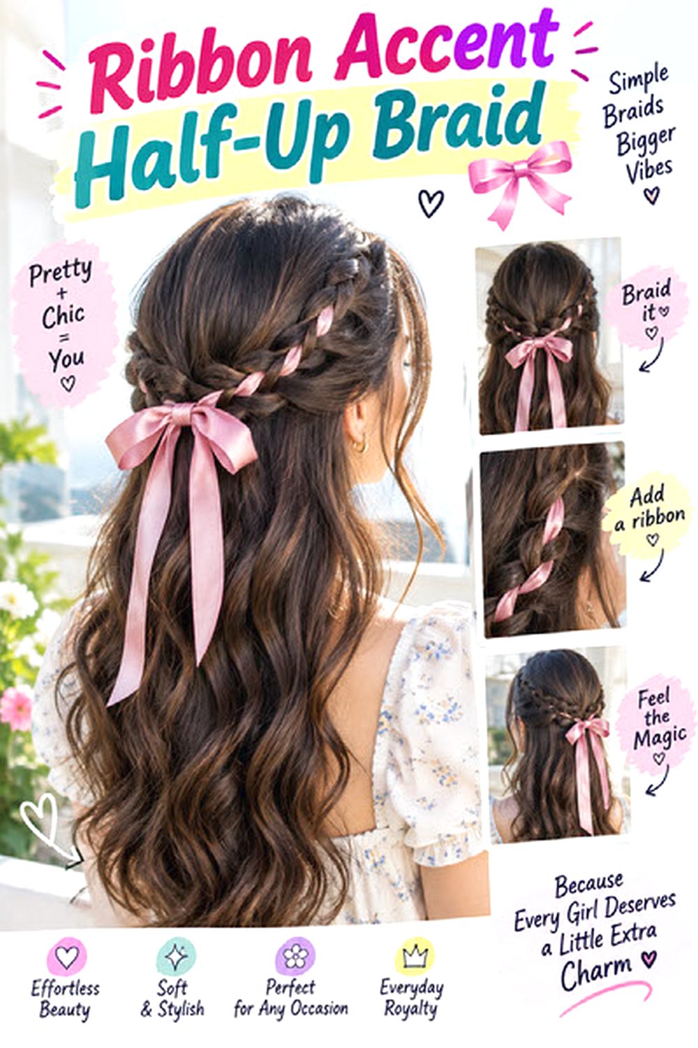 Ribbon Accent Half-Up Braid hairstyle