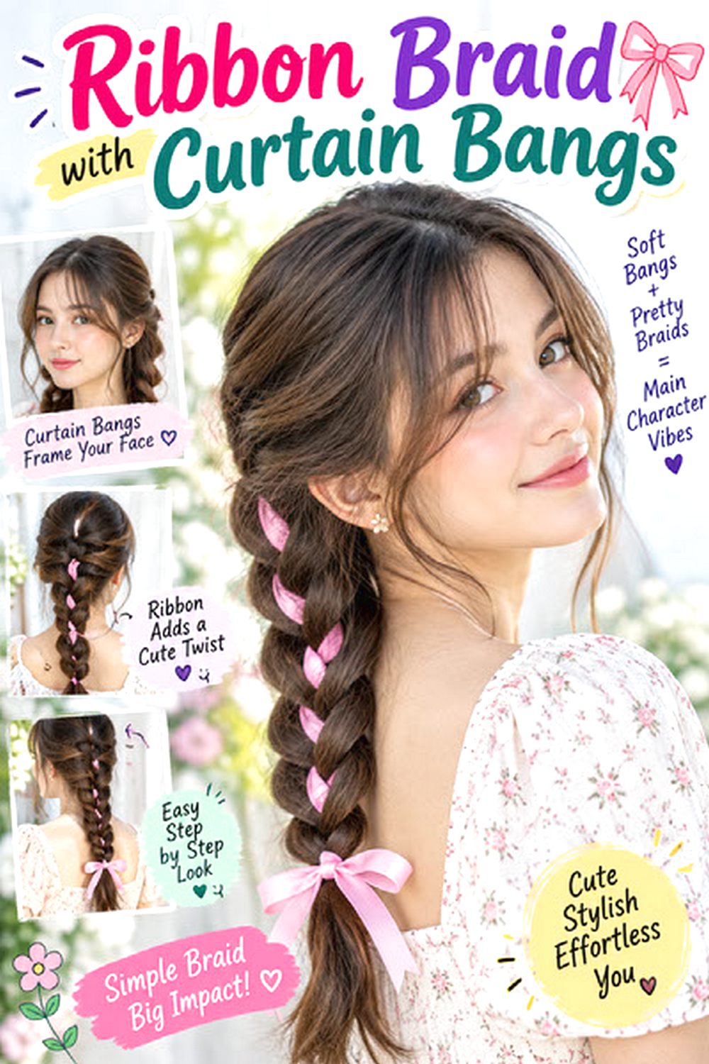 Ribbon Braid with Curtain Bangs hairstyle