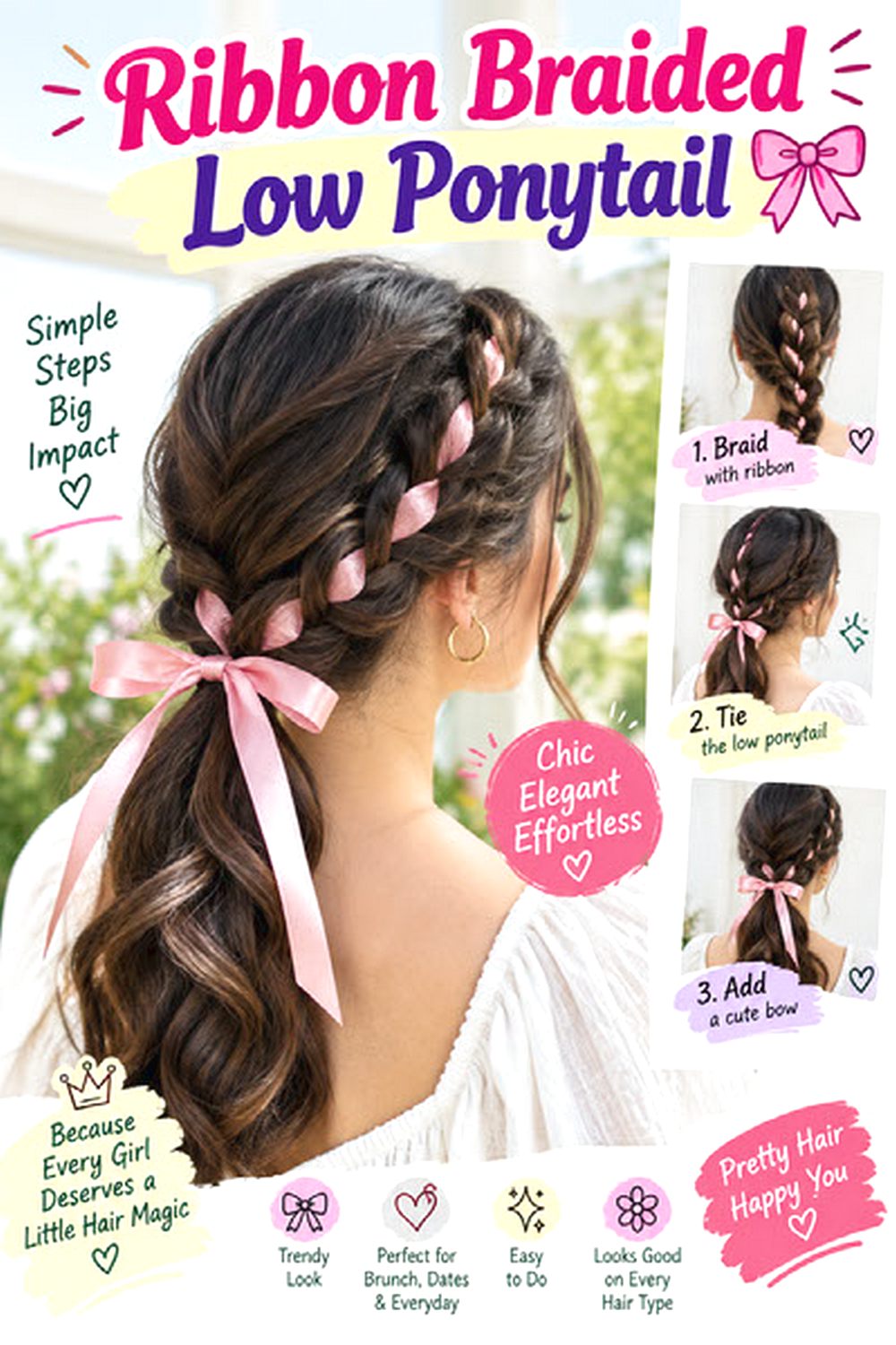 Ribbon Braided Low Ponytail hairstyle