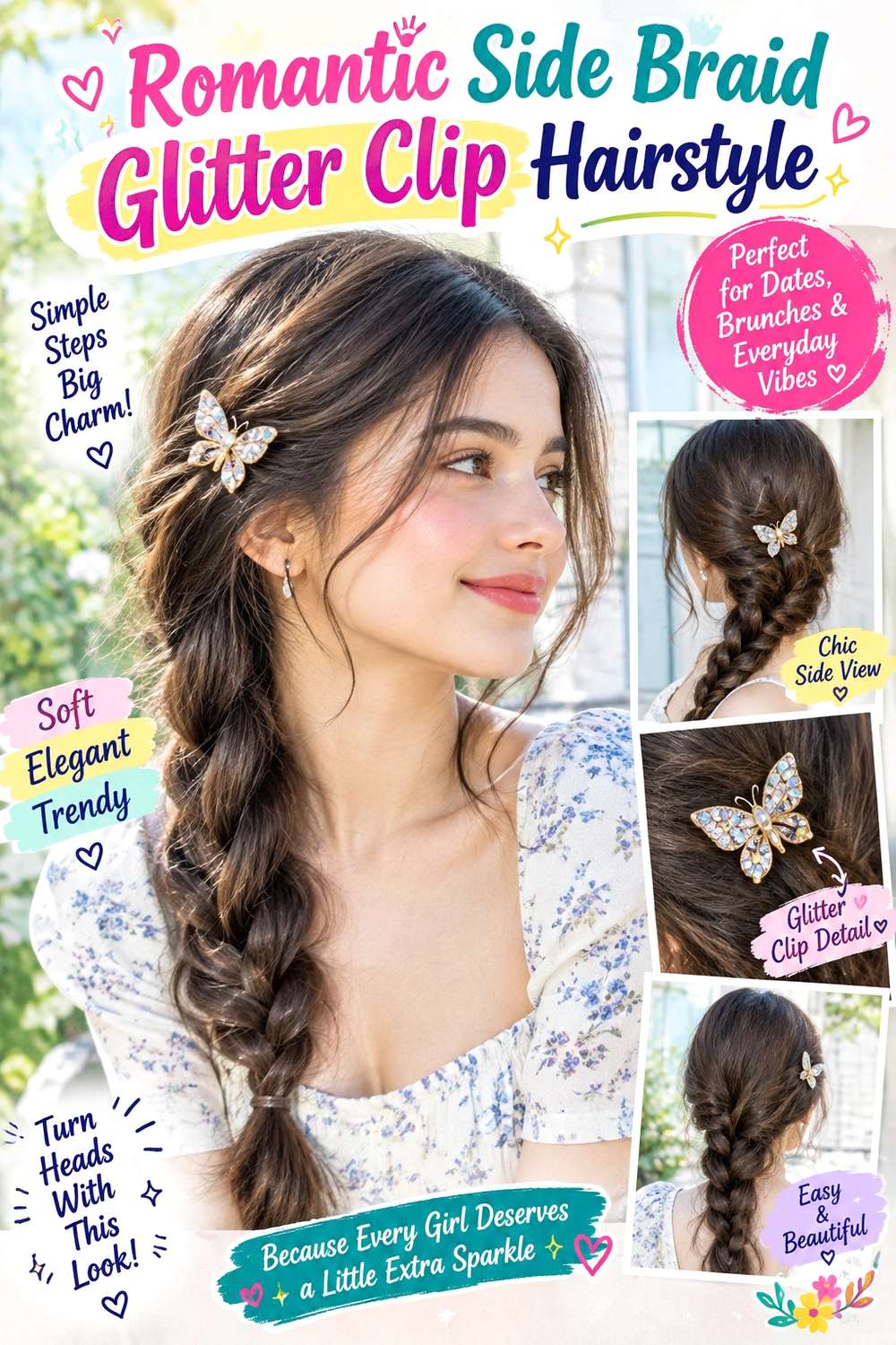 Romantic Side Braid Glitter Clip Hairstyle