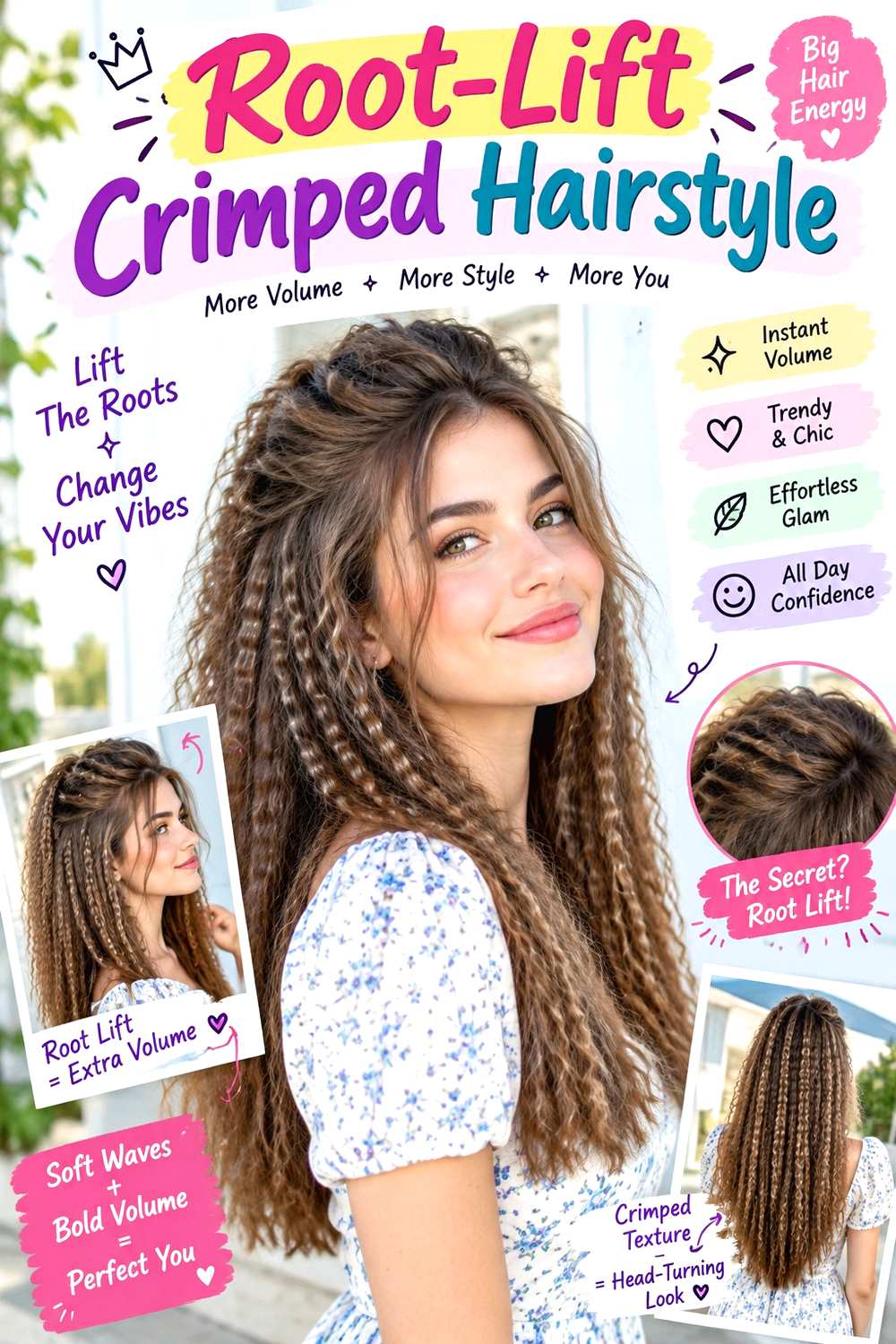 Root-Lift Crimped Hairstyle
