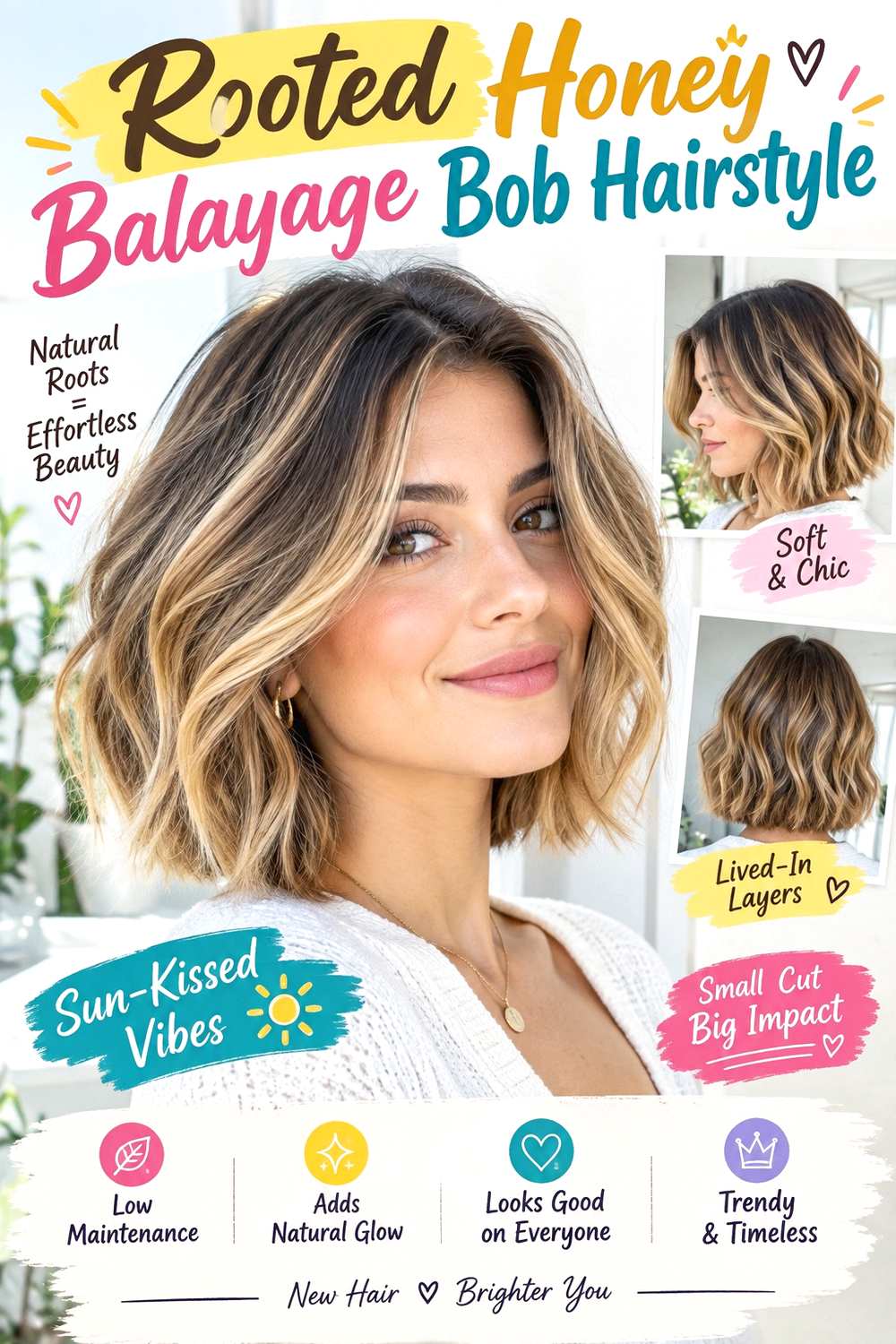 Rooted Honey Balayage Bob Hairstyle