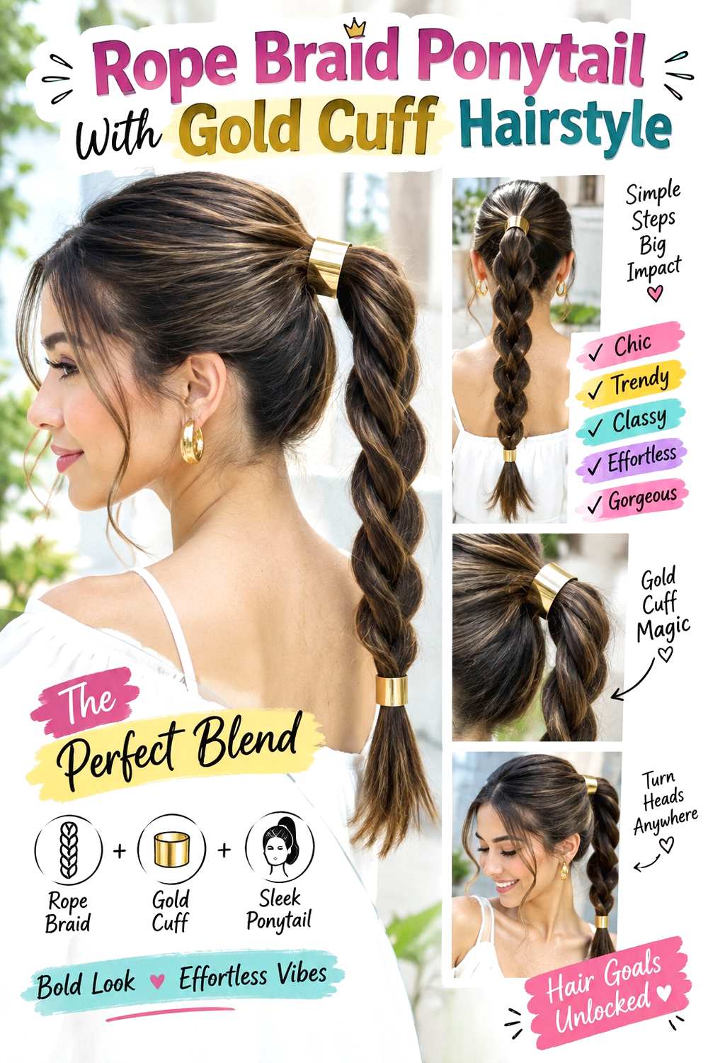 Rope Braid Ponytail With Gold Cuff Hairstyle