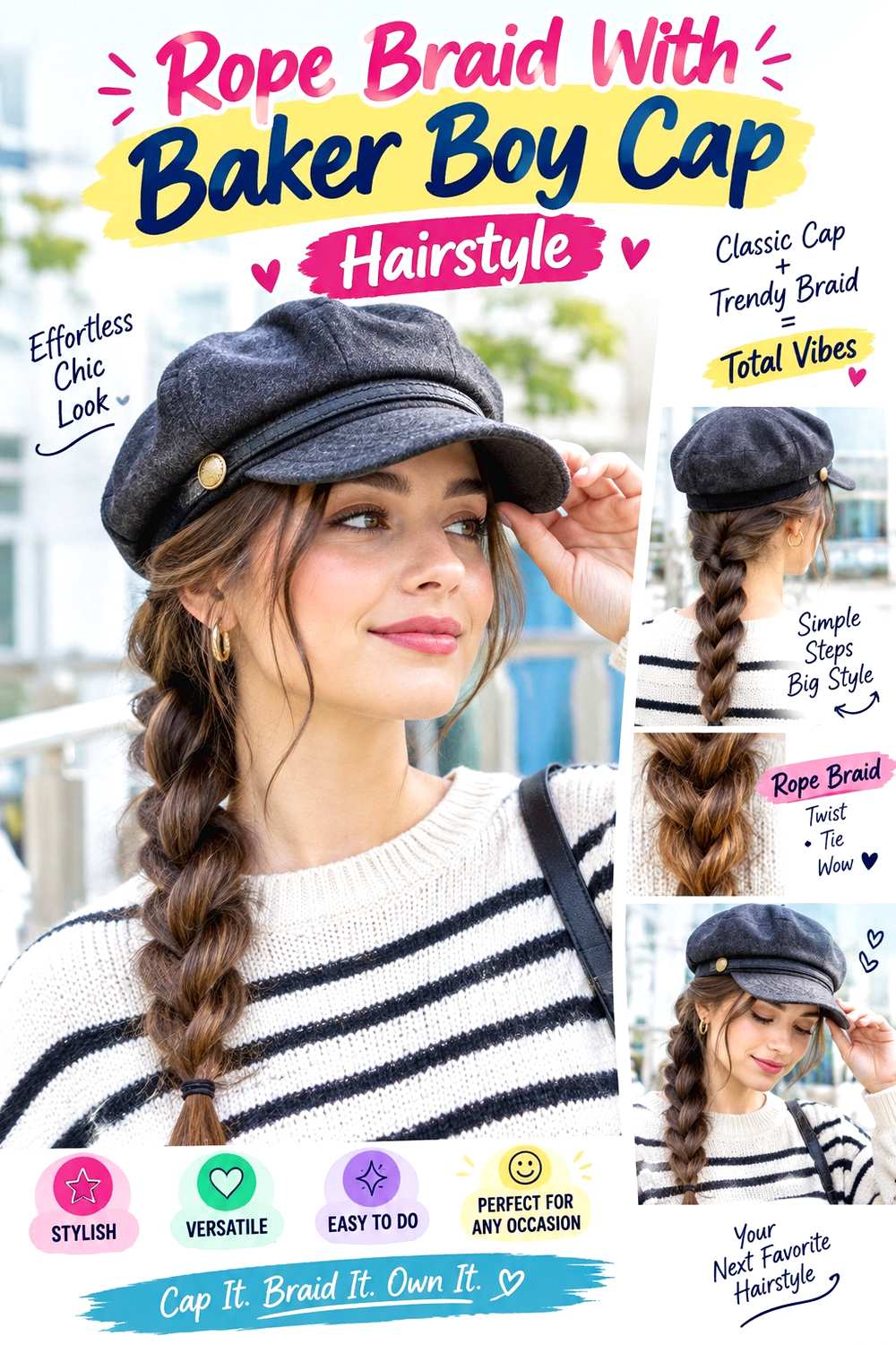 Rope Braid With Baker Boy Cap Hairstyle