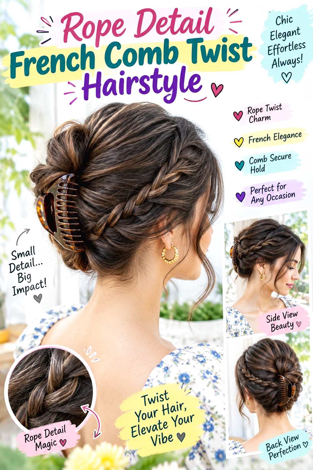 Rope Detail French Comb Twist Hairstyle