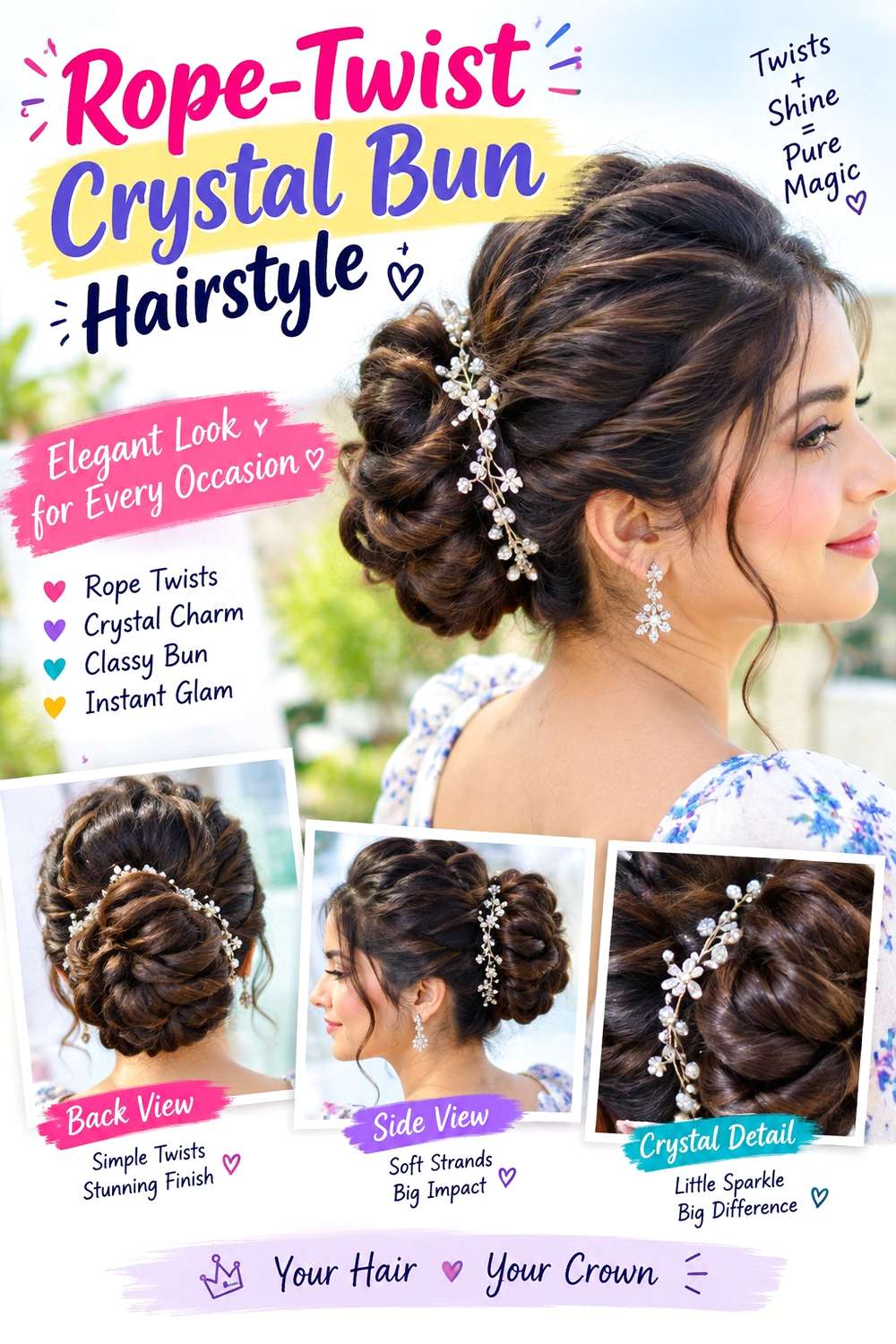 Rope-Twist Crystal Bun Hairstyle