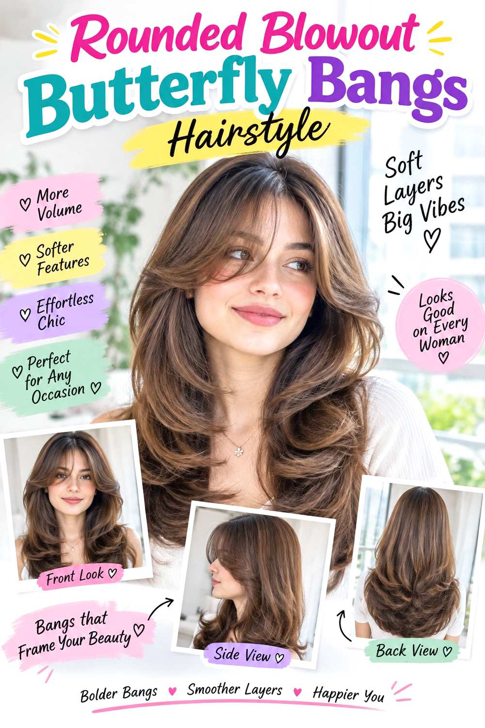 Rounded Blowout Butterfly Bangs Hairstyle
