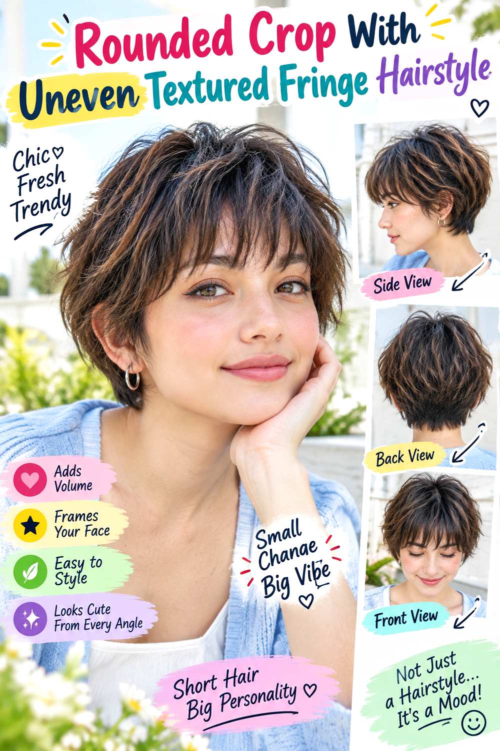 Rounded Crop With Uneven Textured Fringe Hairstyle