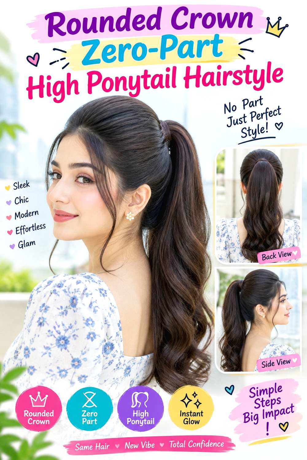 Rounded Crown Zero-Part High Ponytail Hairstyle
