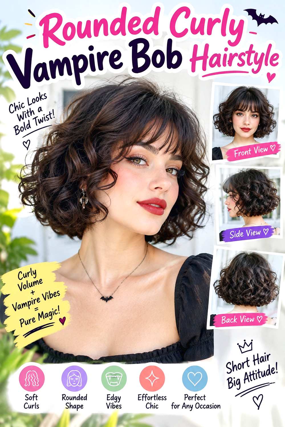 Rounded Curly Vampire Bob Hairstyle