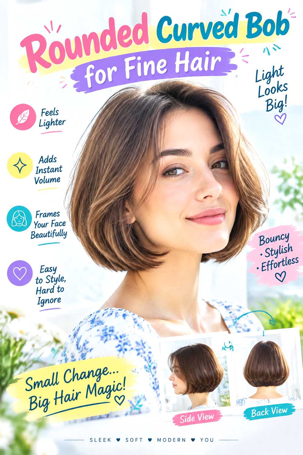 Rounded Curved Bob for Fine Hair