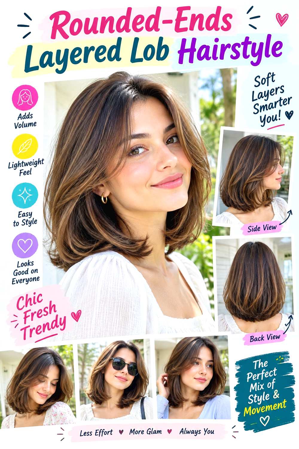 Rounded-Ends Layered Lob Hairstyle