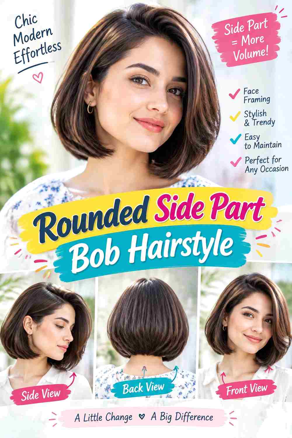 Rounded Side Part Bob Hairstyle