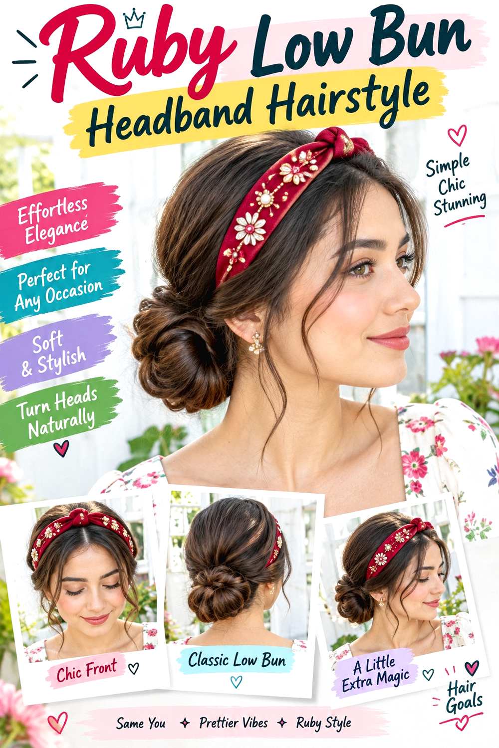 Ruby Low Bun Headband Hairstyle