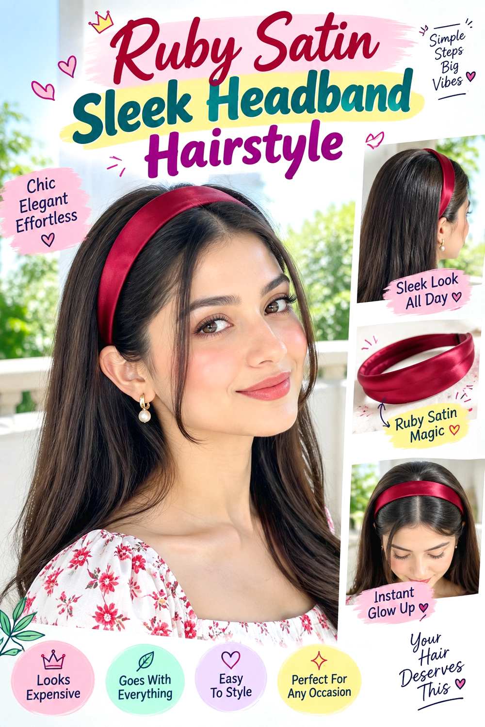 Ruby Satin Sleek Headband Hairstyle