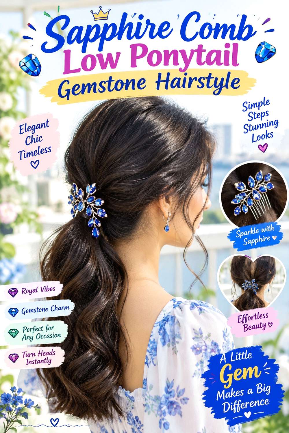 Sapphire Comb Low Ponytail Gemstone Hairstyle