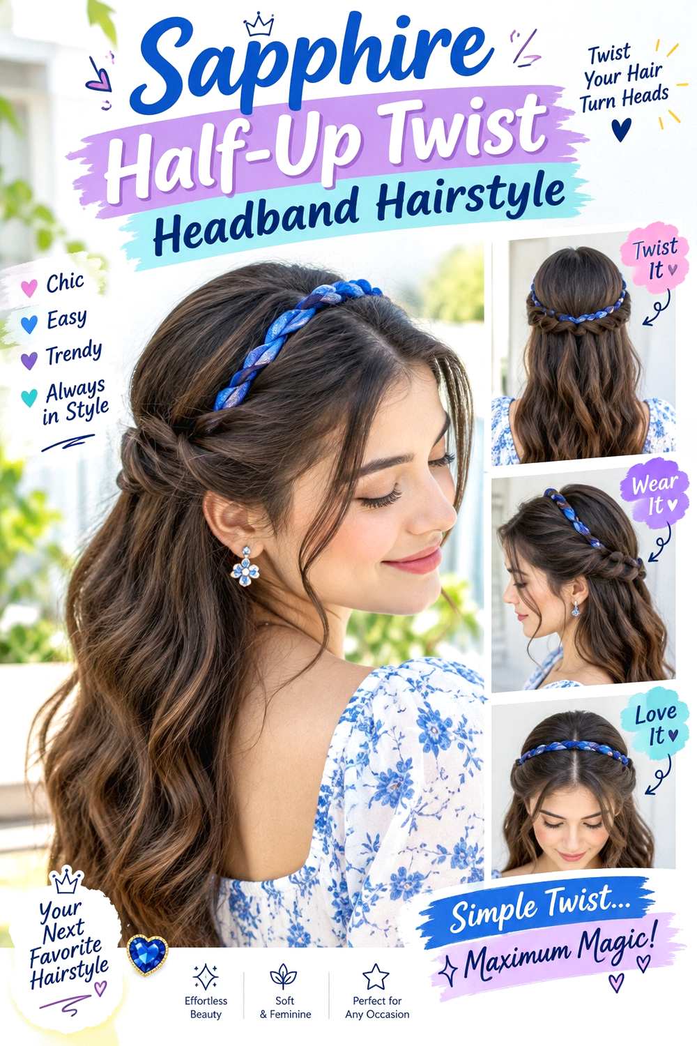 Sapphire Half-Up Twist Headband Hairstyle