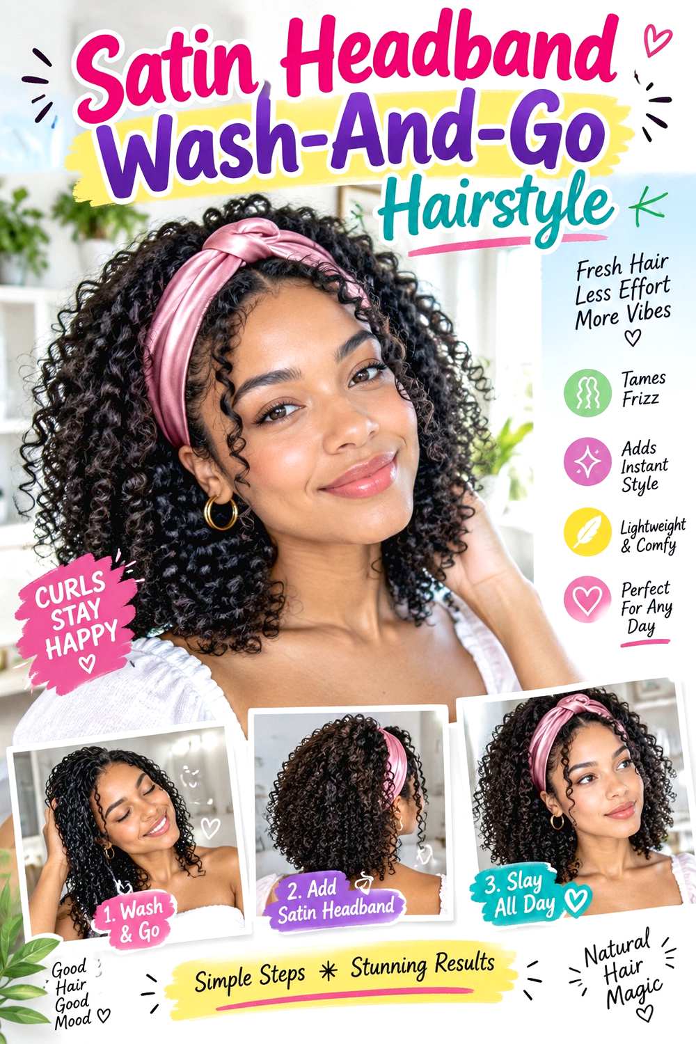 Satin Headband Wash-And-Go Hairstyle