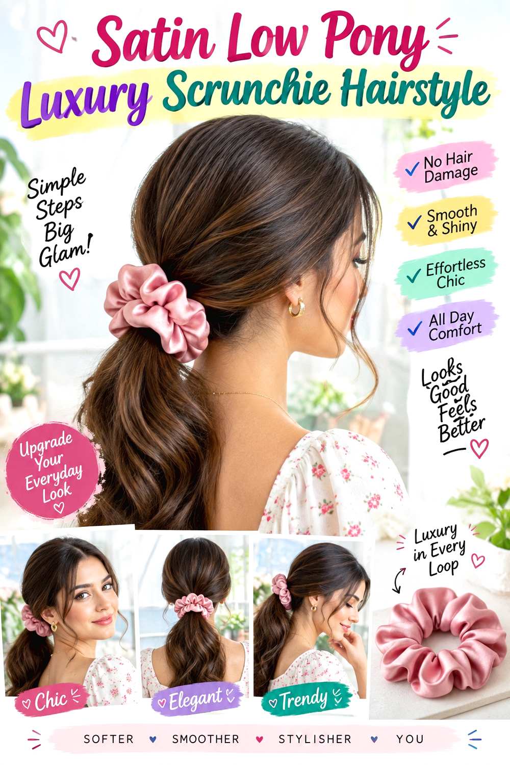 Satin Low Pony Luxury Scrunchie Hairstyle