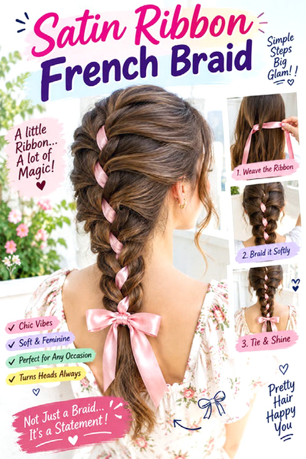 Satin Ribbon French Braid hairstyle