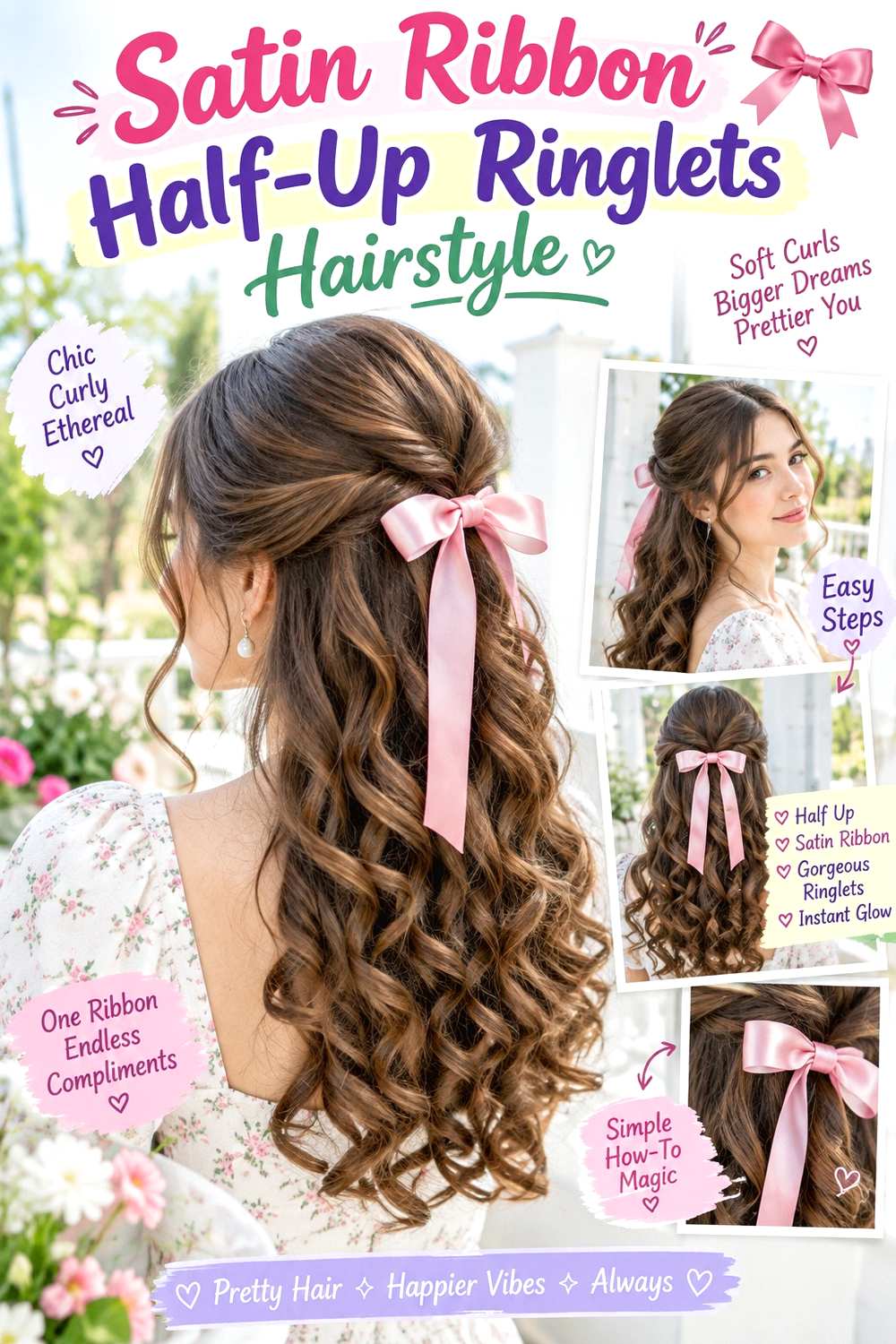 Satin Ribbon Half-Up Ringlets Hairstyle