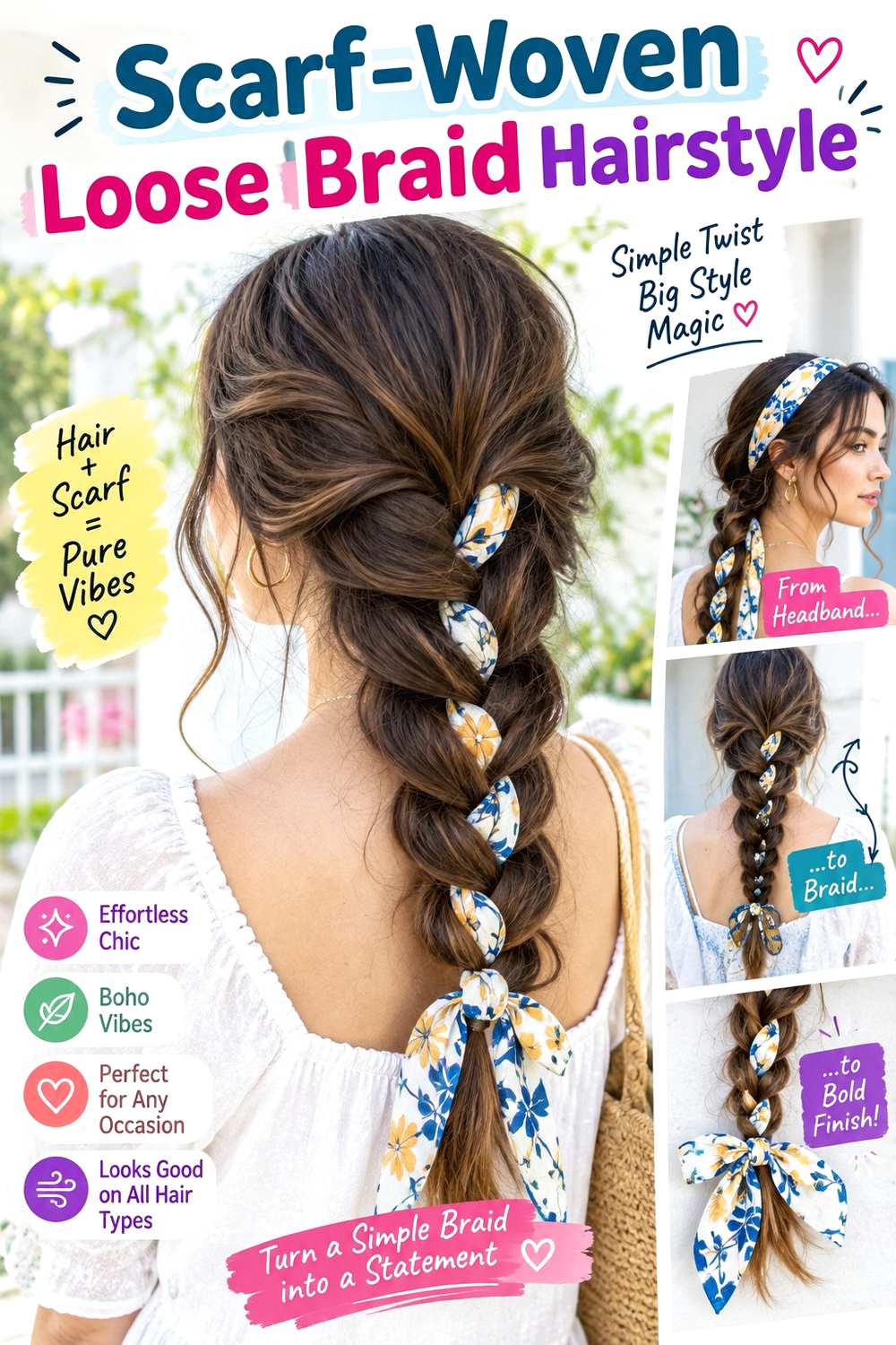 Scarf-Woven Loose Braid Hairstyle
