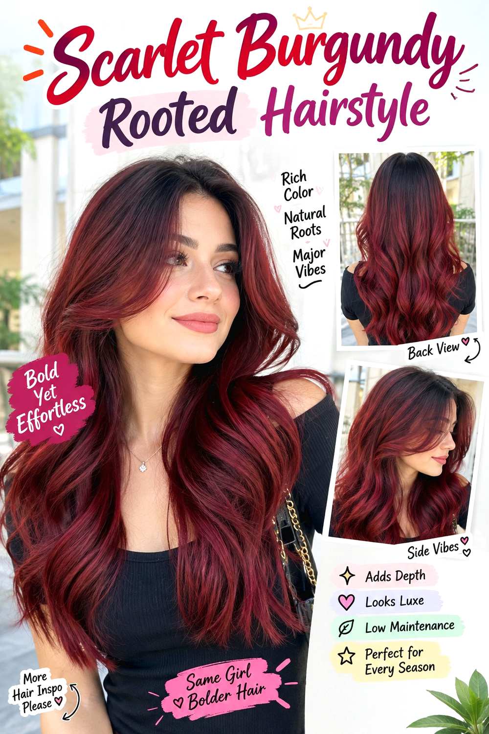 Scarlet Burgundy Rooted Hairstyle